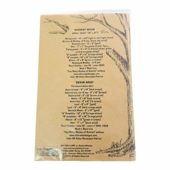 Vintage Out On A Limb Sewing Pattern 112 Harvest Moon Applique and Quilt Uncut - Picture 2 of 2
